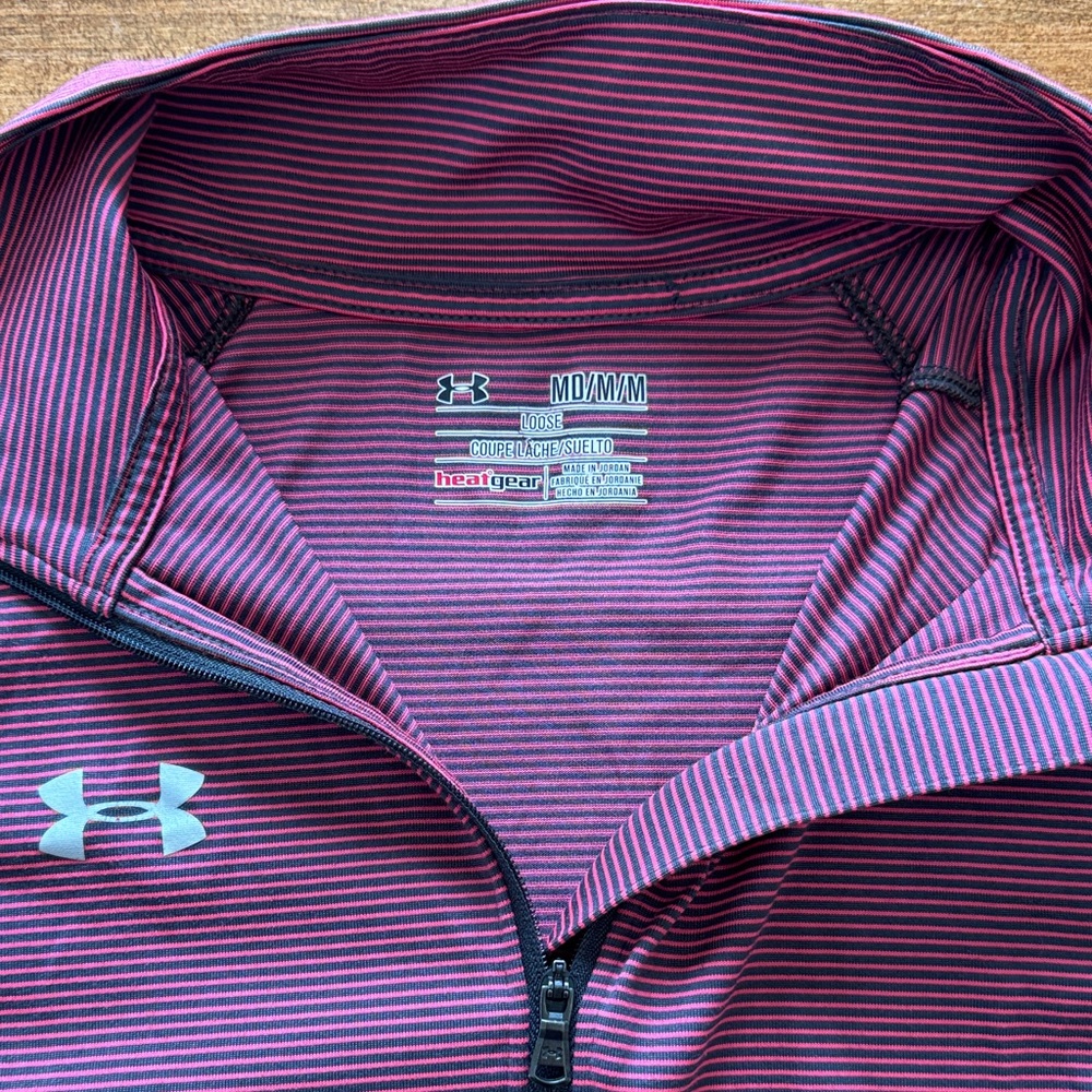 Under Armour Maroon/Pink/Gray Long Sleeve Pullover Quarter Zip Size Medium Loose - Picture 3 of 5